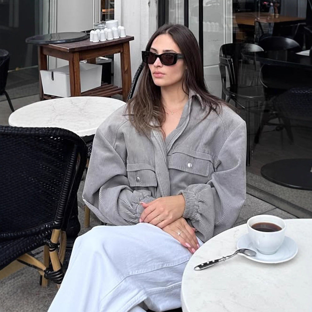 Damen lässige Übergangsjacke mit voluminösen Ärmeln und Druckknopfdetail R&B