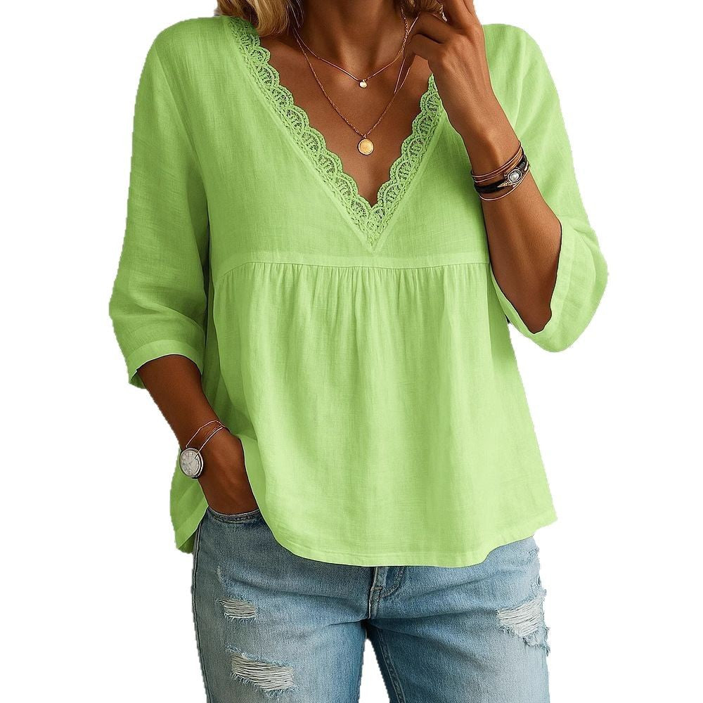 Damen Leichte Bluse mit Spitzenakzenten R&B