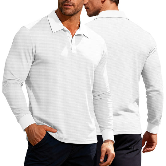 Herren nan Langarm-Poloshirt aus Waffelstrick mit schmaler Passform verdeckter Knopfleiste und Hemdkragen R&B