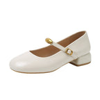 Damen elegante Blockabsatz-Ballerinas mit modischem Riemchen und stabiler Sohle R&B