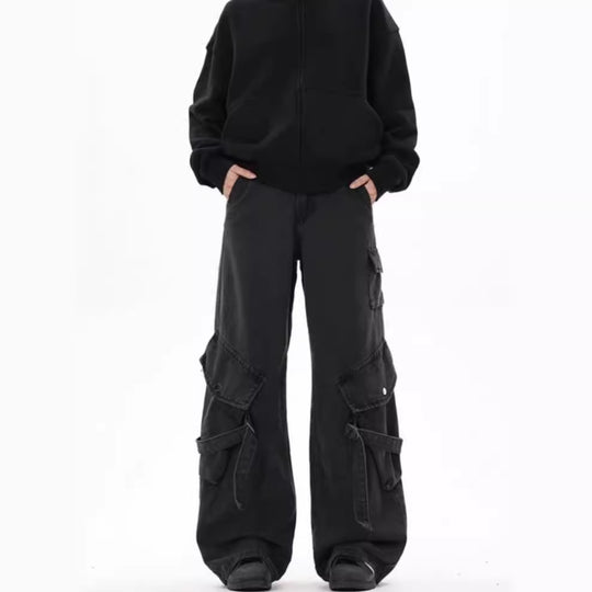 Damen Weite Cargo-Hose mit tiefem Schritt und praktischen Seitentaschen R&B