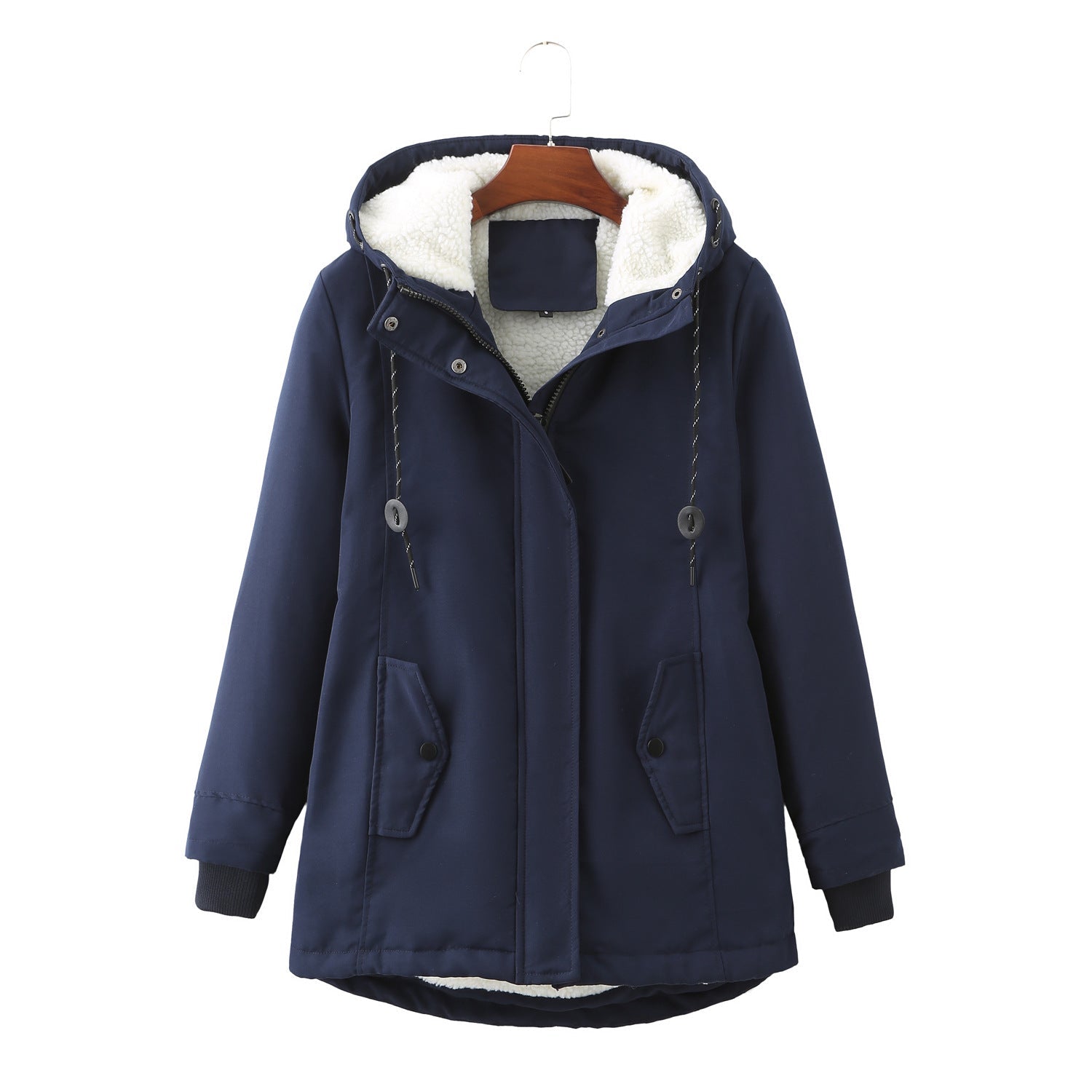 Damen warme Fleecegefütterte Parka-Jacke mit verstellbarem Taillenzug