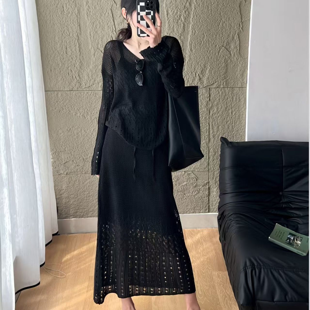 Damen luftiges Strickoberteil mit V-Ausschnitt und Batikmuster R&B