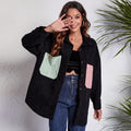 Damen Oversized Cordjacke mit bunten Taschen R&B