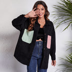 Damen Oversized Cordjacke mit bunten Taschen R&B