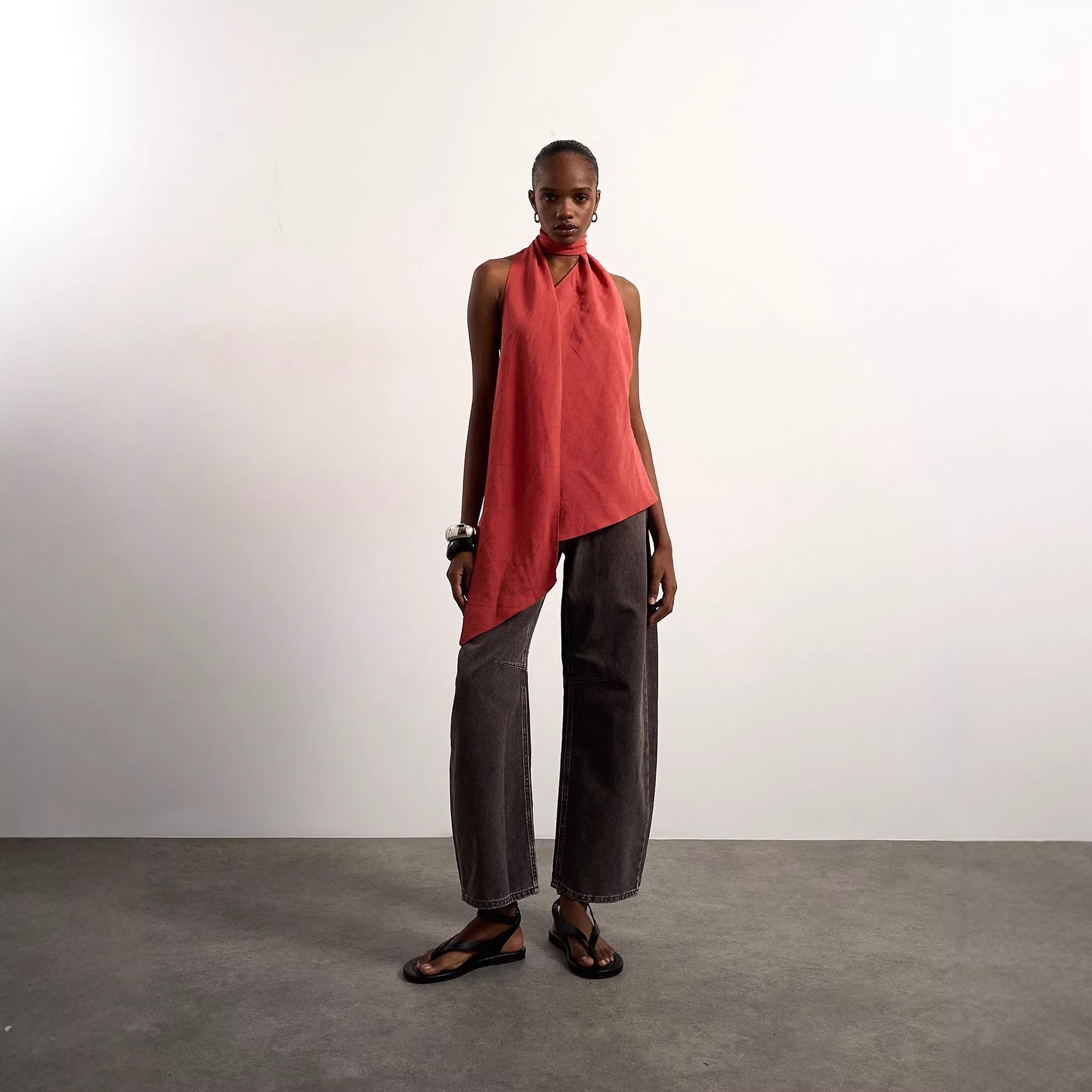 Damen asymmetrisches Wickeloberteil mit elegantem Schal R&B