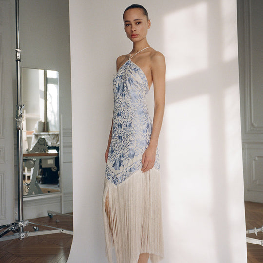 Damen Maxikleid mit elegantem Fransen-Design R&B