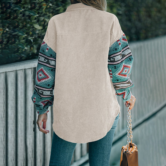 Damen Cordjacke mit dekorativem Ethnomuster R&B