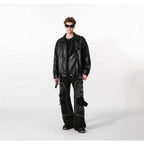 Damen Kunstlederjacke mit hohem Kragen und lässigem Schnitt