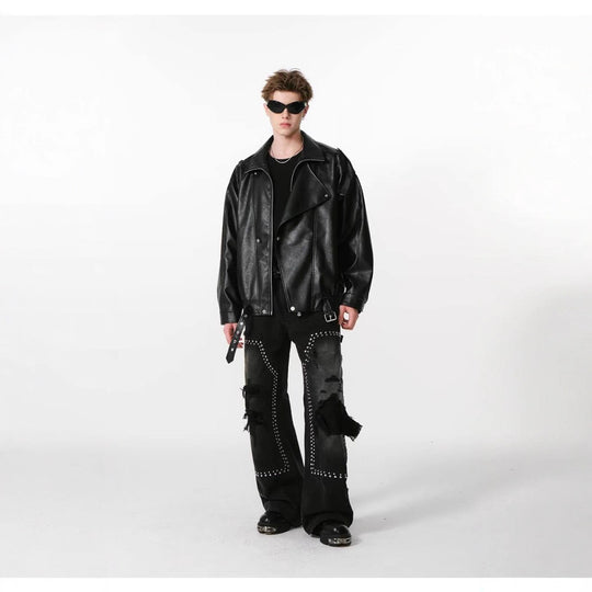 Damen Kunstlederjacke mit hohem Kragen und lässigem Schnitt R&B