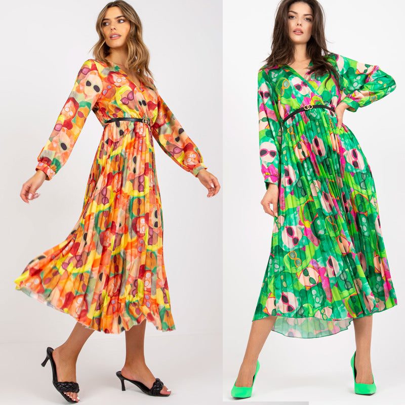 Damen Plisseekleid mit Wellenmuster und tailliertem Design R&B