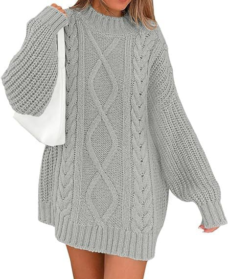 Damen Grobstrick Pulloverkleid mit asymmetrischem Saum und Zopfdesign R&B