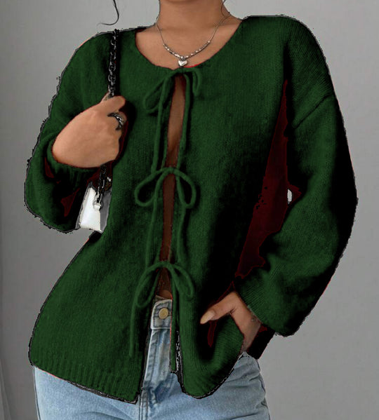 Damen Oversized Strickpullover mit dekorativem Schnürdetail R&B