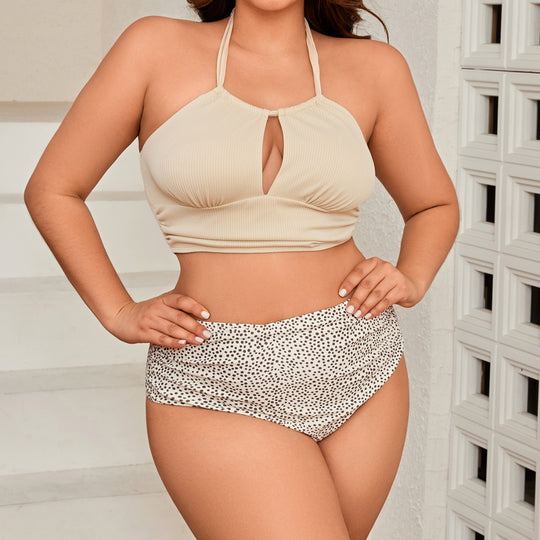 Damen Hochgeschnittenes Bikini-Set mit gerafftem Oberteil R&B