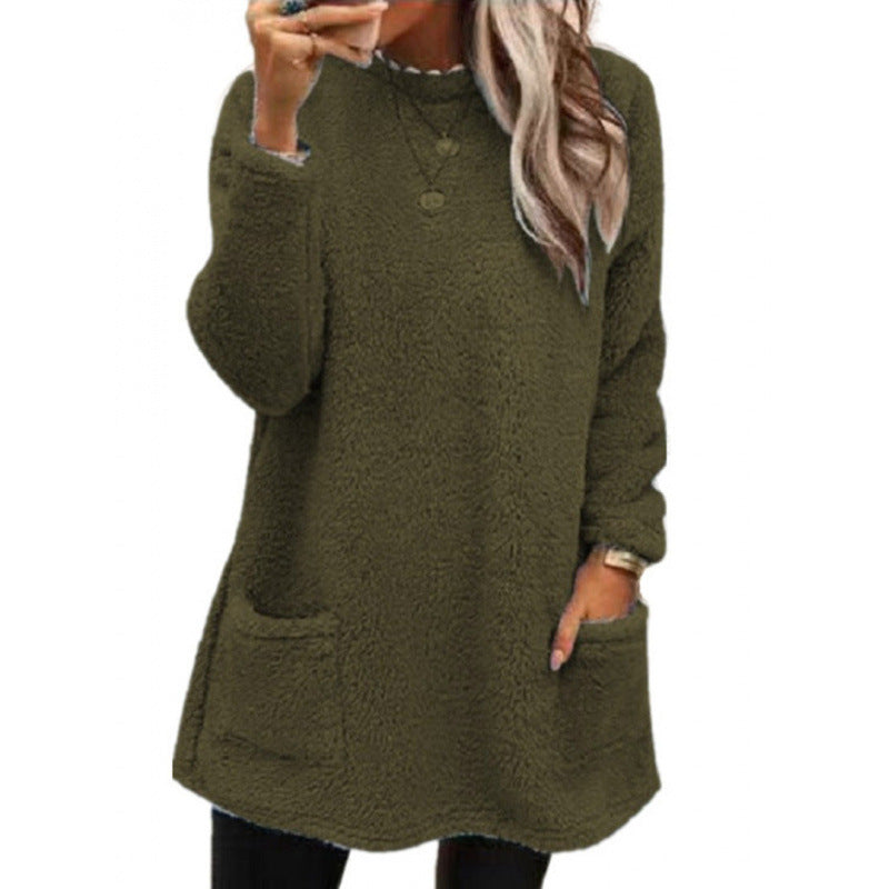 Damen Pullover mit weichem Teddy-Fleece und praktischen Taschen R&B