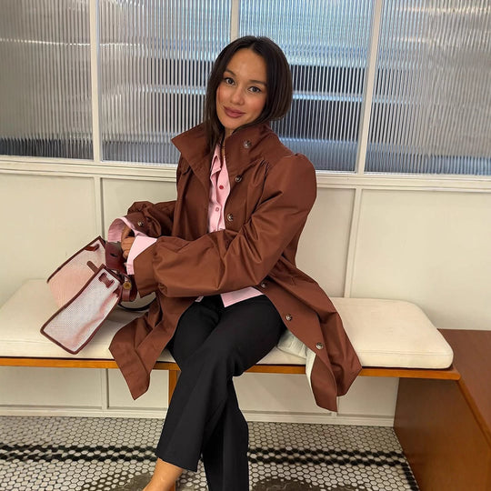 Damen Oversized Kunstlederjacke mit voluminösen Ärmeln R&B