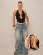 Damen Hochgeschlossenes Cropped-Top mit elegantem Drapierungsdesign R&B
