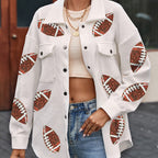 Damen Sportliche Overshirt-Jacke mit strukturierten Football-Applikationen R&B