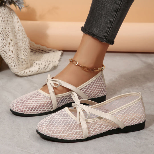 Damen Netz-Ballerinas mit elastischem Riemen und dekorativem Schleifendetail R&B