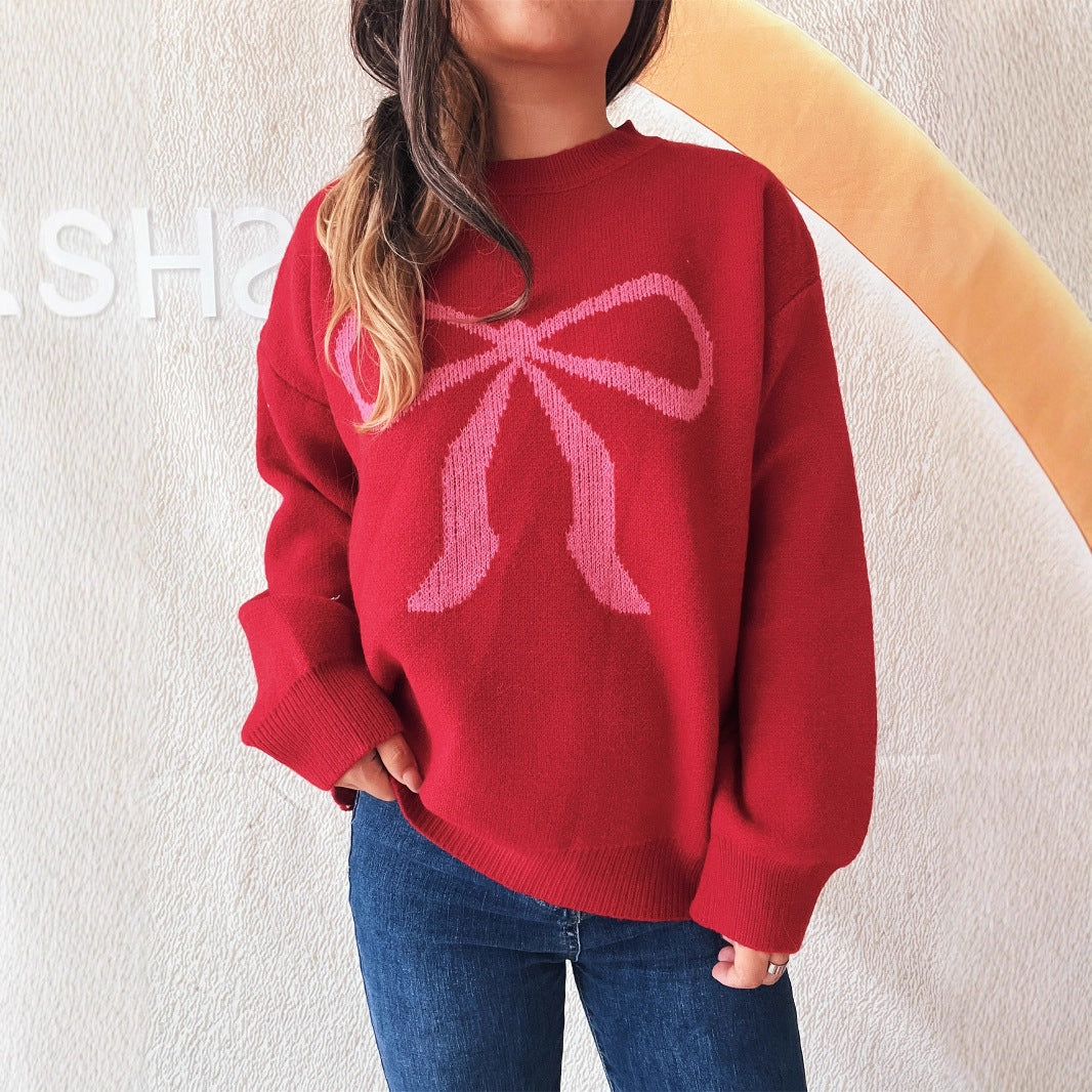 Damen kuscheliger Pullover mit verspieltem Schleifenmuster R&B