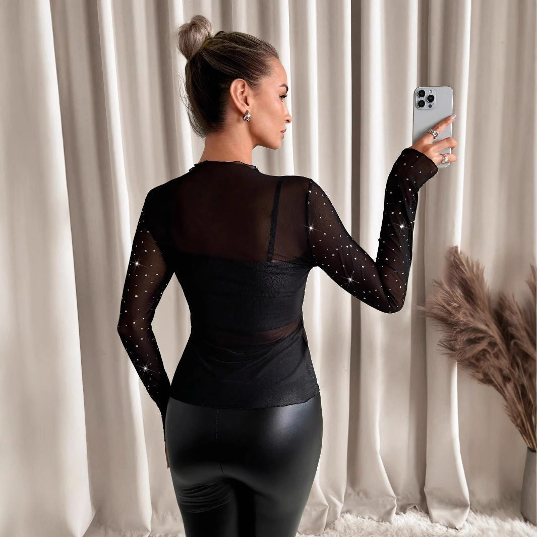 Damen Funktionsshirt aus transparenter Qualität mit glitzernden Applikationen R&B