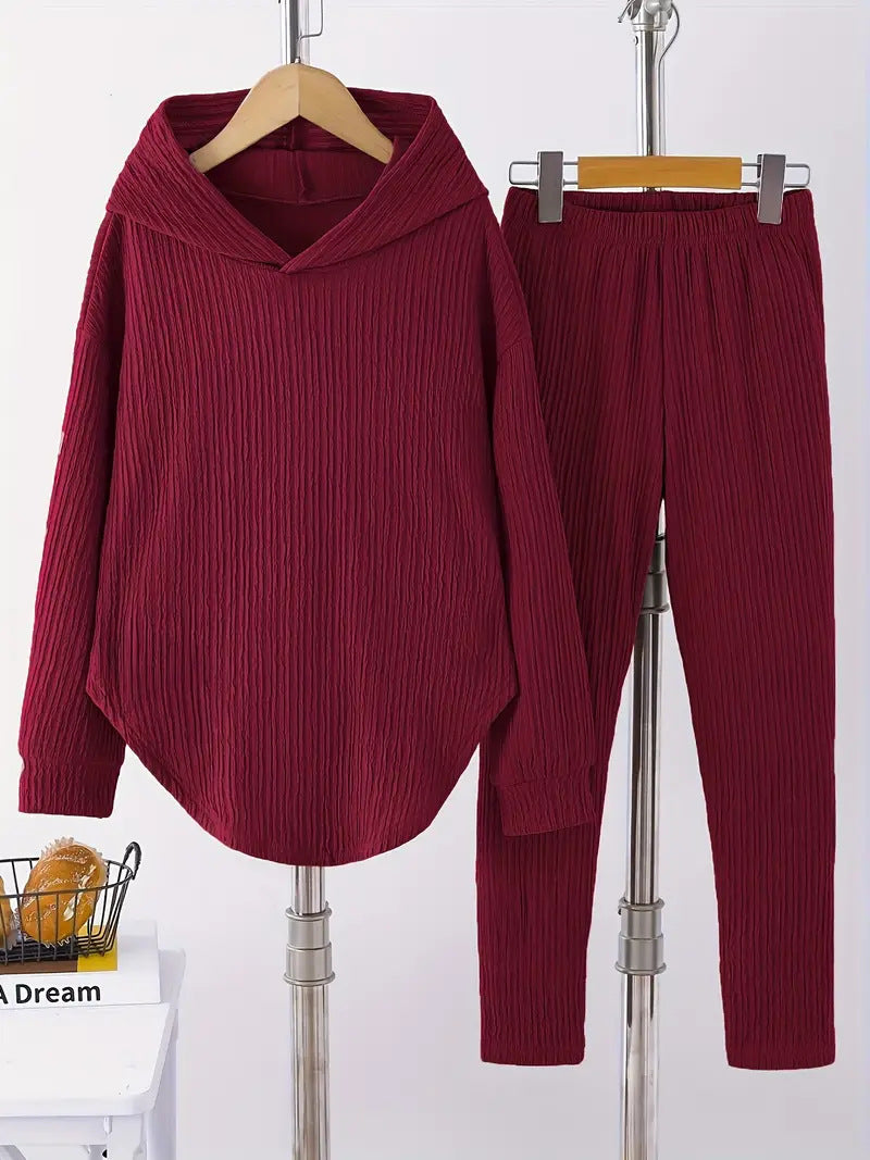 Damen lässiger Sweat-Pulli und -Hose Set mit strukturiertem Design R&B