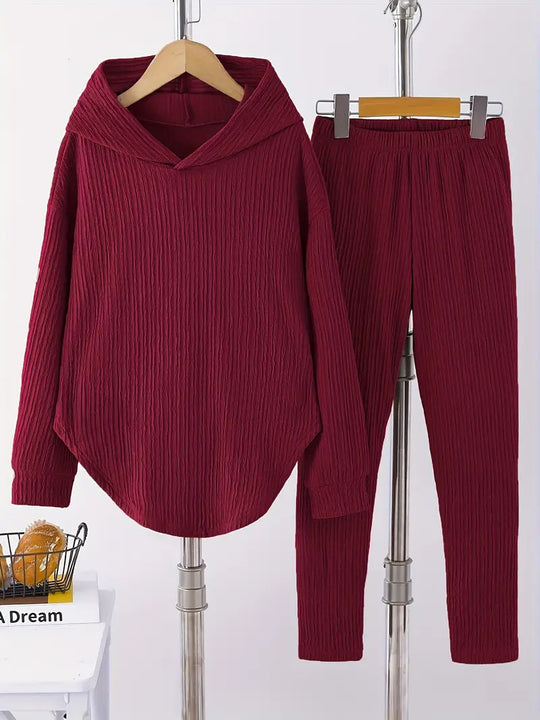 Damen lässiger Sweat-Pulli und -Hose Set mit strukturiertem Design R&B