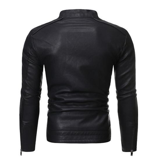 Herren elegante Kunstlederjacke mit modernem Stehkragen R&B