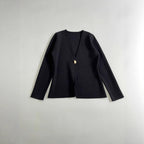 Damen lässiger V-Ausschnitt Cardigan mit dekorativem Knopf R&B