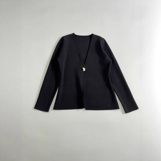 Damen lässiger V-Ausschnitt Cardigan mit dekorativem Knopf R&B