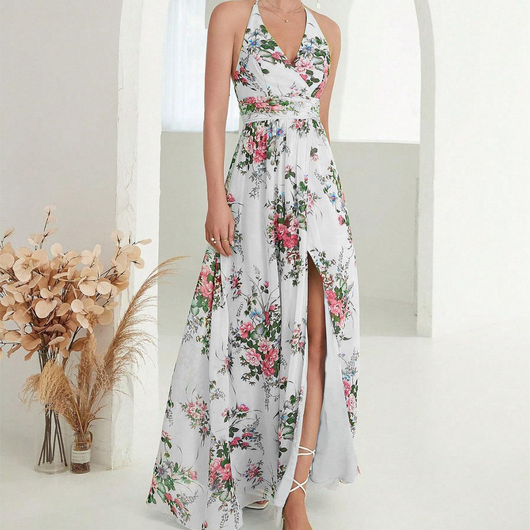 Damen Maxikleid mit hochgeschlossenem Ausschnitt und seitlichem Schlitz R&B