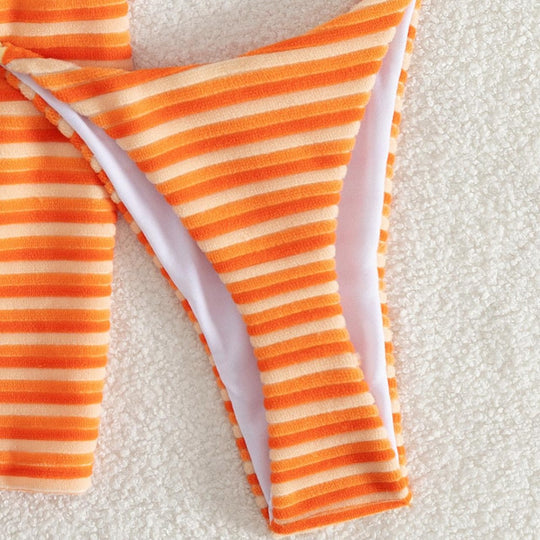 Damen Bikini-Set mit modischem Streifenmuster und bequemen Shorts R&B