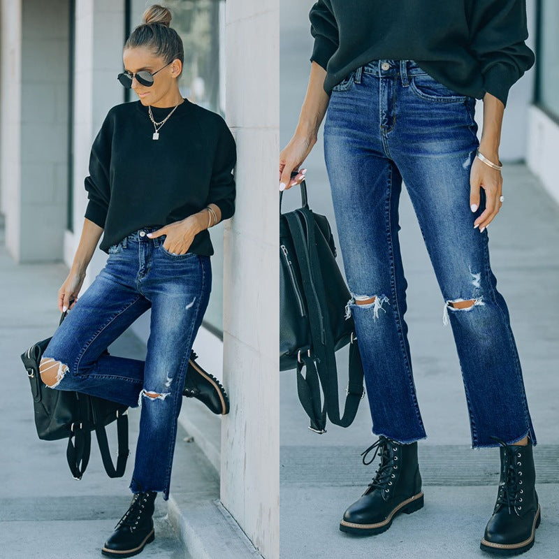 Damen Mom-Jeans im lässigen Used-Look mit modischen Rissen R&B