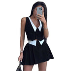 Damen schickes ärmelloses Blazer-Set mit Faltenrock R&B
