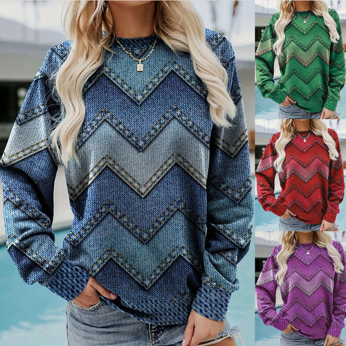 Damen Sweatshirt mit markantem Denim-Zickzack-Muster R&B