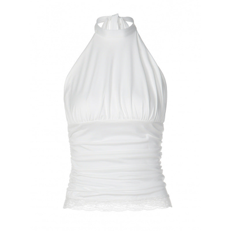 Damen Elegantes Haltertop mit Rüschen und Spitzenabschluss R&B