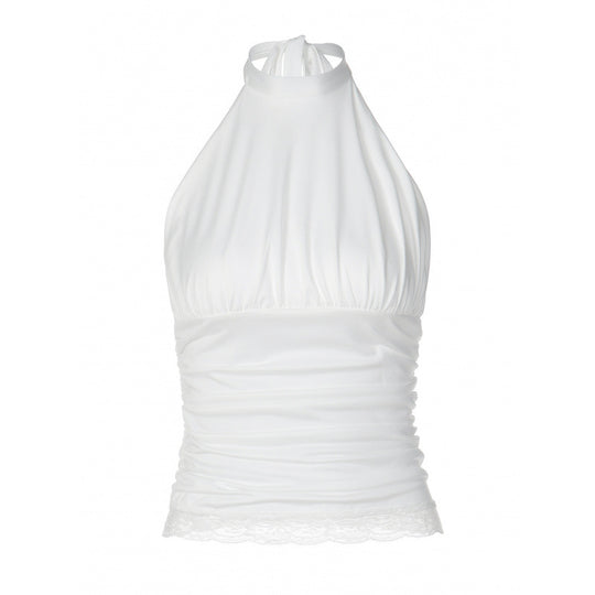 Damen Elegantes Haltertop mit Rüschen und Spitzenabschluss R&B