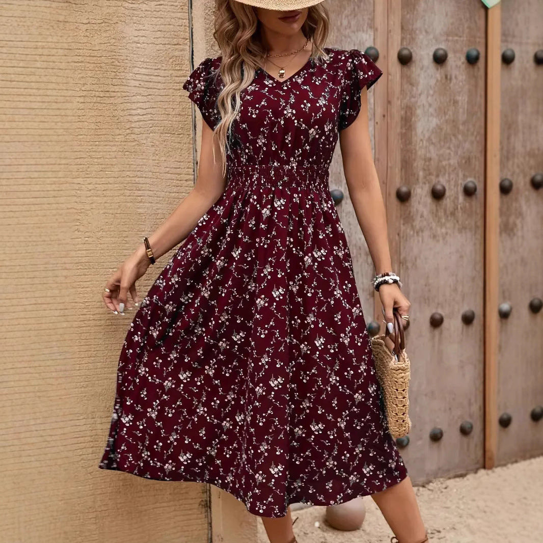 Damen Midikleid mit elastischem Tailleneinsatz und Rüschenärmeln R&B