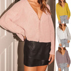 Damen Grob gestrickte Cardigan mit tiefem V-Ausschnitt und lockerer Passform R&B