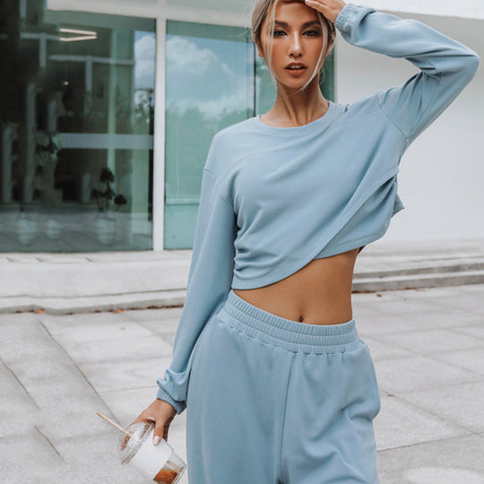 Damen Lounge-Set mit cropped Oberteil und weiten Hosen R&B