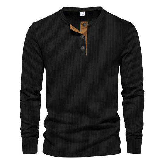 Herren Langarmshirt mit strukturierter Rippenoptik und modischem Knopfleisten-Detail R&B