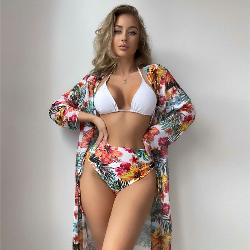 Damen Hochtaillierter Bikini mit floralem Cover-Up R&B