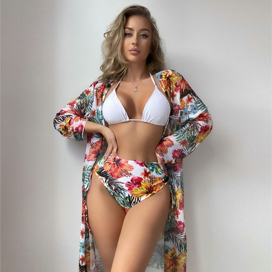 Damen Hochtaillierter Bikini mit floralem Cover-Up R&B