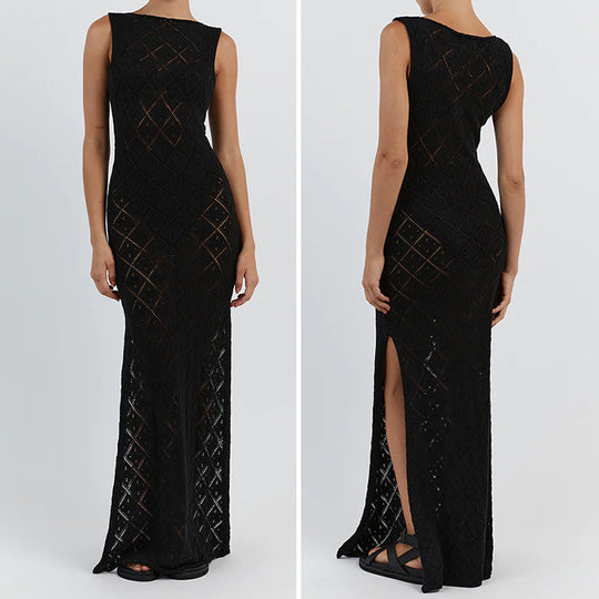 Damen Häkelkleid mit kreativem Rautenmuster und ärmellosem Schnitt R&B