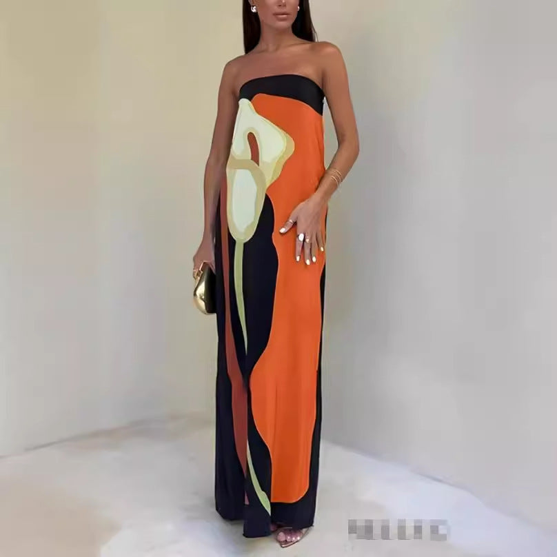 Damen Maxikleid mit lässigem schulterfreiem Design und floralem Print R&B