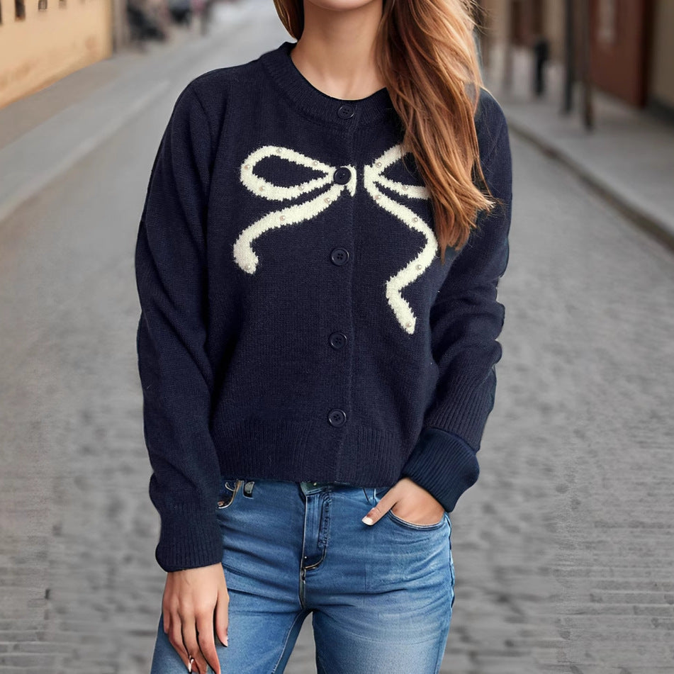 Damen Strickjacke mit verspieltem Schleifenmotiv und hochwertigen Knopfdetails R&B