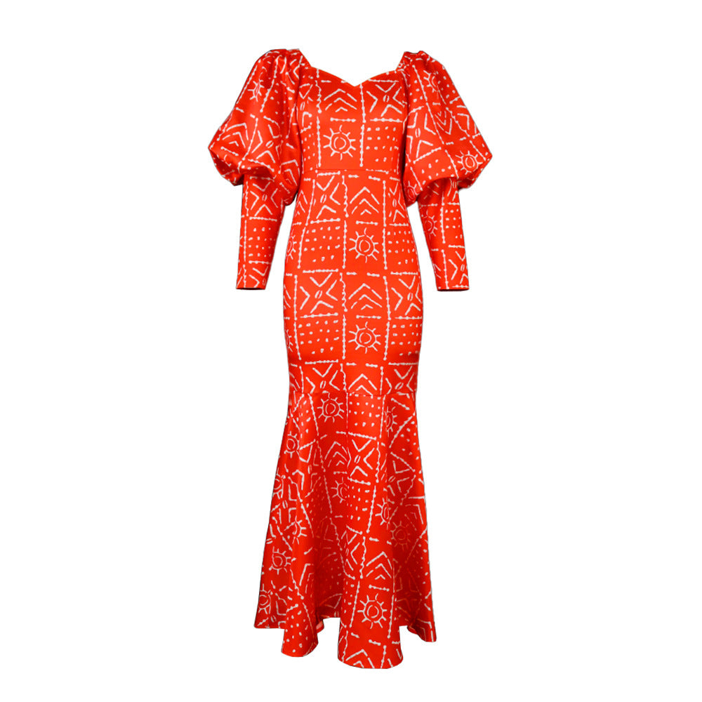 Damen Maxikleid mit Puffärmeln R&B