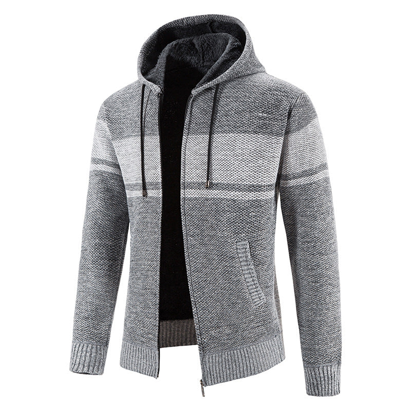 Herren Strickjacke mit Kapuze und warmem Fleece-Innenfutter