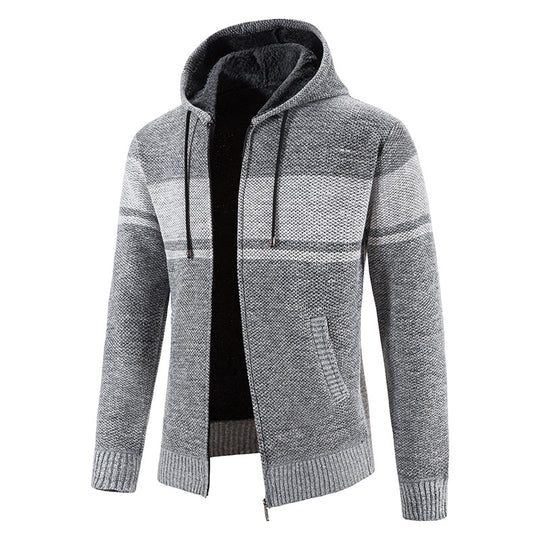 Herren Strickjacke mit Kapuze und warmem Fleece-Innenfutter R&B