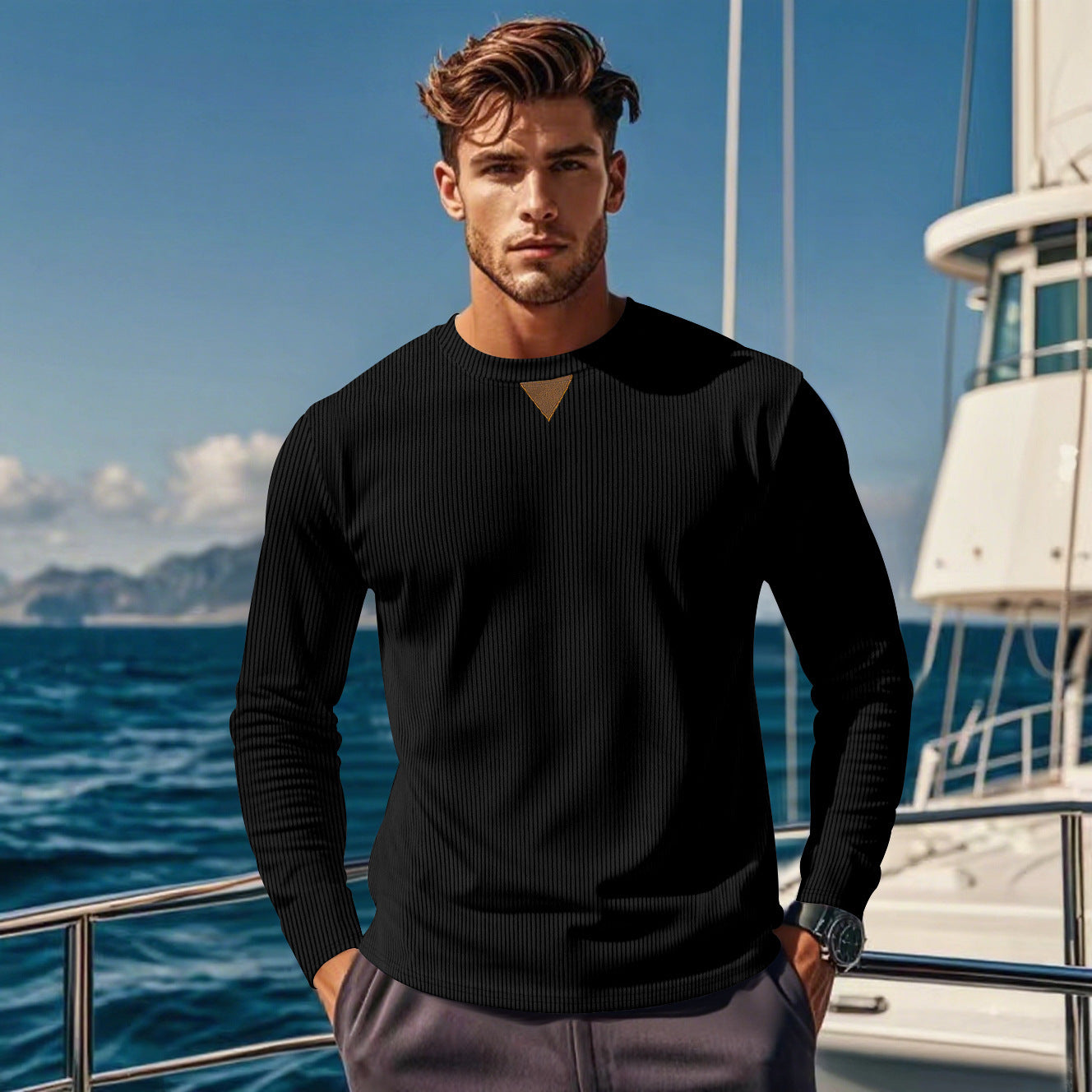 Herren Langarmshirt mit strukturiertem Rippdesign R&B